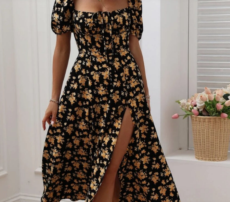 Full Floral Floor-length Holiday Beach Dress For Women