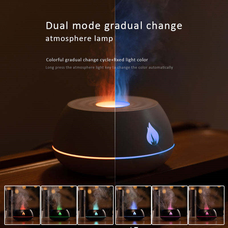 Flame Humidifier & Aromatherapy Diffuser with 7-Color LED Light, 130ML USB