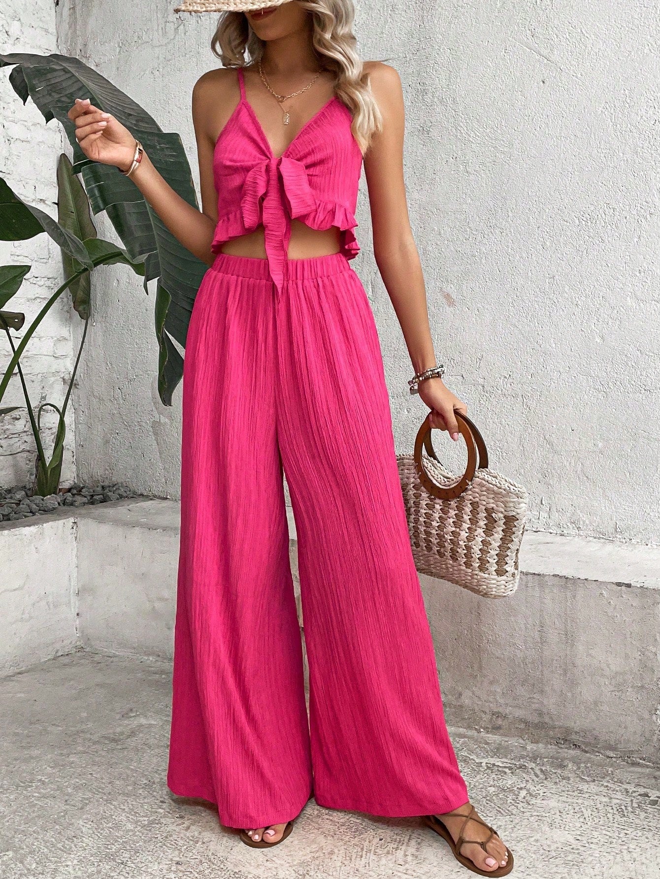 Beautiful Co-ord set - Knot Front Cami Top and Wide Leg Pants