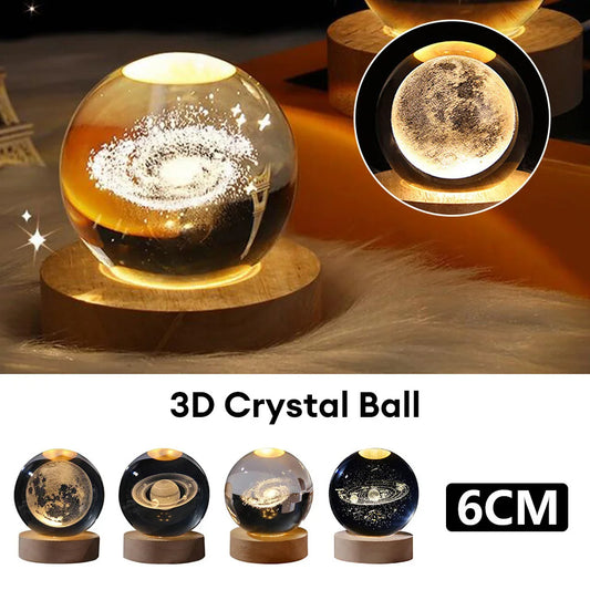 Luminous Starry Sky & Planet Moon Crystal Ball Night Lamp - Creative Projection Ambiance Light & Unique Gift