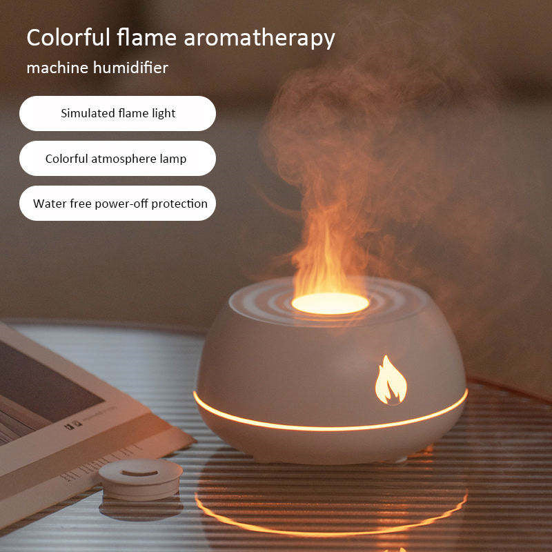 Flame Humidifier & Aromatherapy Diffuser with 7-Color LED Light, 130ML USB