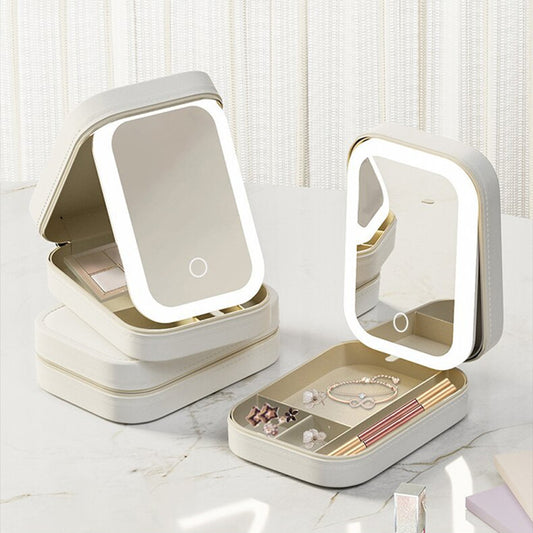 Jewelry Storage Box With LED Light Mirror  - Portable