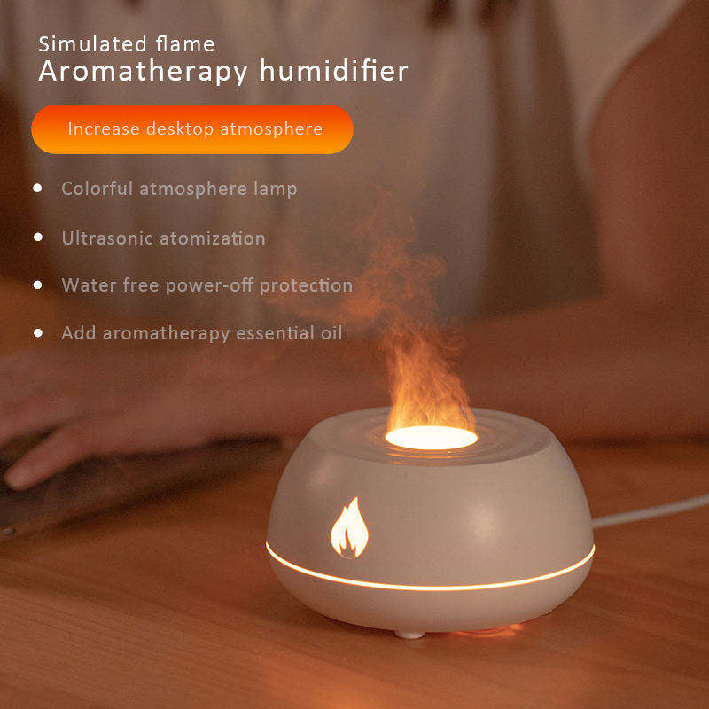 Flame Humidifier & Aromatherapy Diffuser with 7-Color LED Light, 130ML USB