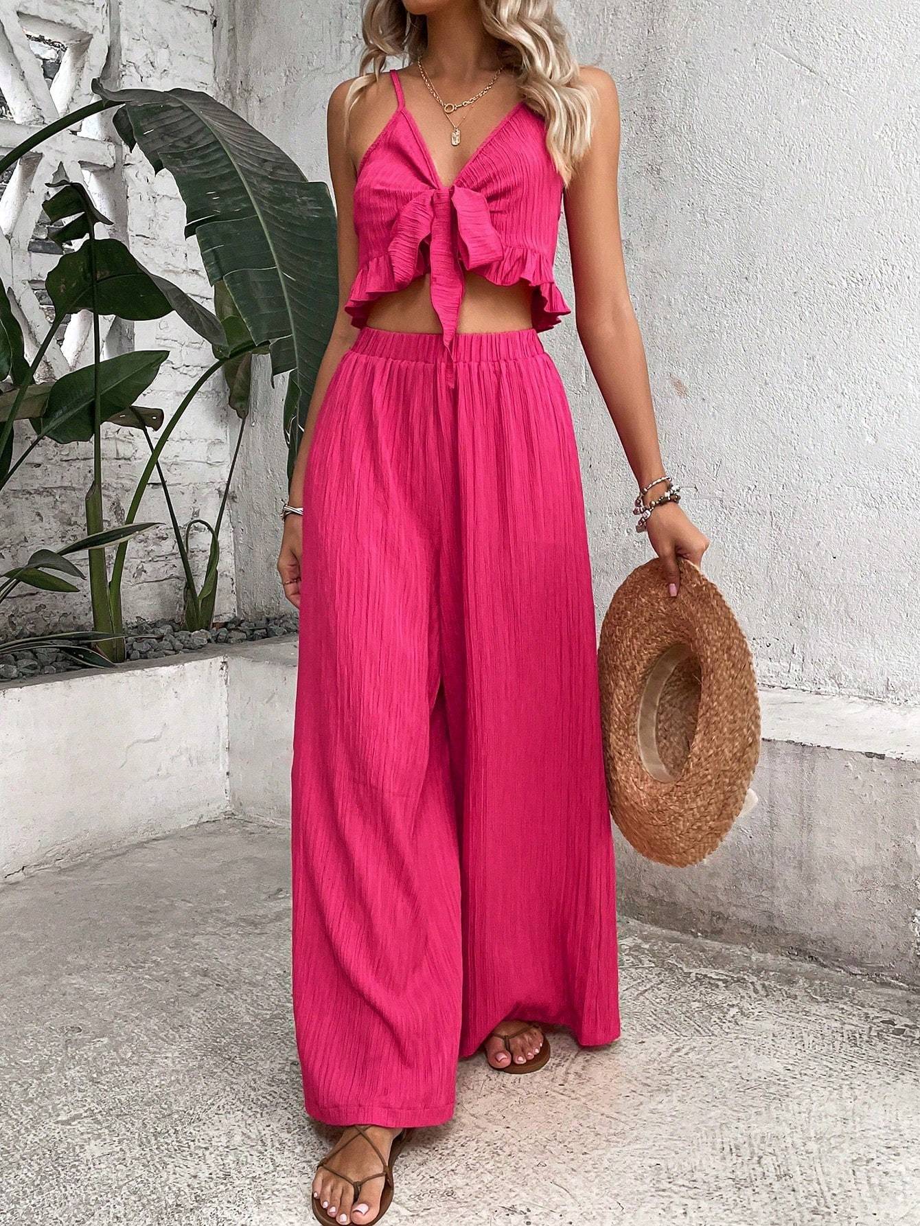 Beautiful Co-ord set - Knot Front Cami Top and Wide Leg Pants